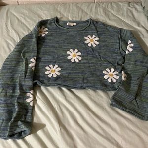 PacSun Cropped Teal Floral Sweater